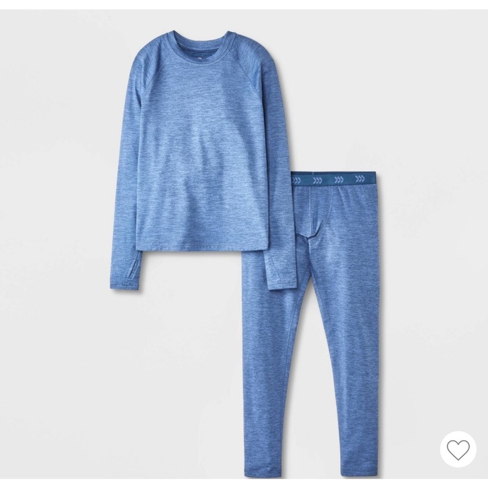 NWOT all in motion Heather Blue Kids Thermal Pajama Set- XL(14)